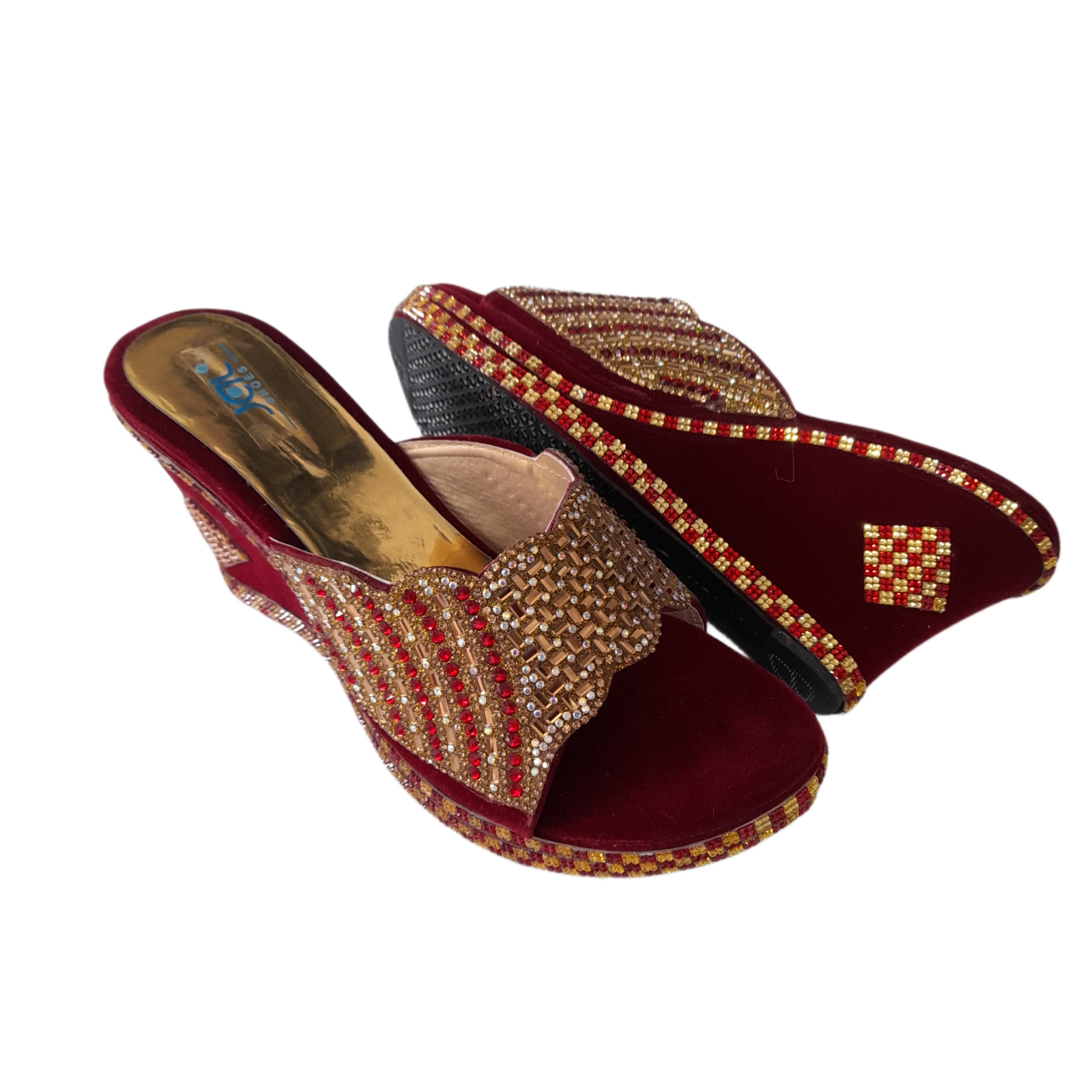 Red Velvet Embroidered Wedges Design by Around Always at Pernia's Pop Up  Shop 2024